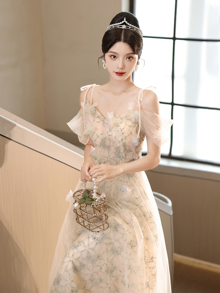 イブニングドレス フォーマル ウェディング ロング ノースリーブ 上品 韓国風 パーティー 演奏会 二次会 AK084