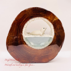 一つ限りの流木アート 流氷のゴマフアザラシ ジオラマ 流木 フィギュア インテリア レジン 置物 動物 アザラシ N8 1枚目の画像