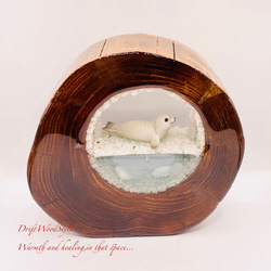 一つ限りの流木アート 流氷のゴマフアザラシ ジオラマ 流木 フィギュア インテリア レジン 置物 動物 アザラシ N8 3枚目の画像