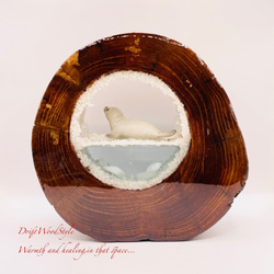 一つ限りの流木アート 流氷のゴマフアザラシ ジオラマ 流木 フィギュア インテリア レジン 置物 動物 アザラシ N8 6枚目の画像