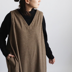 ⁑秋の新作　１１２cm　ニット コーデュロイ生地　Vネック　ワンピース ジャンスカ　ゆったり　ブラウンK09B 2枚目の画像