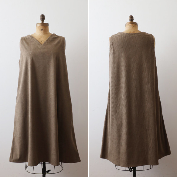 ⁑秋の新作　１１２cm　ニット コーデュロイ生地　Vネック　ワンピース ジャンスカ　ゆったり　ブラウンK09B 11枚目の画像
