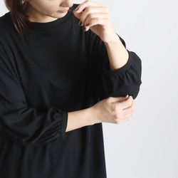 ⁂秋の新作　スムース伸縮ストレッチ Tシャツ カットソー生地　パフ袖　プルオーバー ゆったり　トップス　黒　K14 2枚目の画像