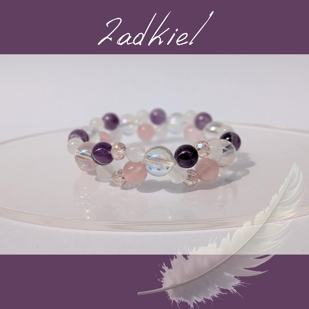 【１１月の守護天使】大天使ザドキエルのブレスレット /  天然石 / ケープアメジスト / ローズクォーツ