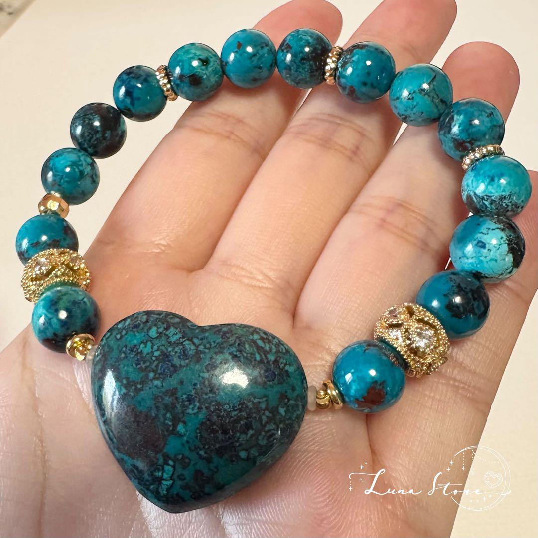 【クリソコラ】自然が描く模様と色彩の調和 天然石 ブレスレット