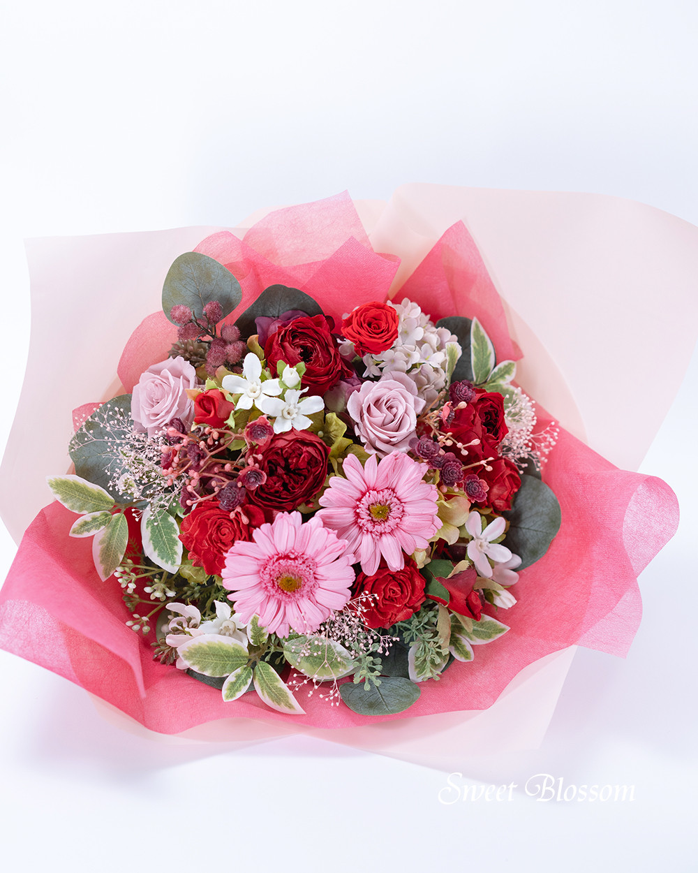 【オーダーメイド】プリザーブドフラワーのガーベラとバラの花束　※お色変更可
