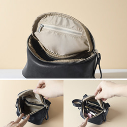 本革 ナッパレザー ボディバッグ ミニショルダー ブラック 男女兼用 14枚目の画像