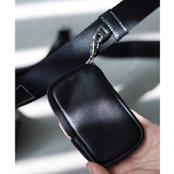 本革 ナッパレザー ボディバッグ ミニショルダー ブラック 男女兼用 10枚目の画像