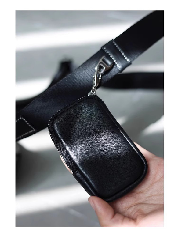 本革 ナッパレザー ボディバッグ ミニショルダー ブラック 男女兼用 10枚目の画像
