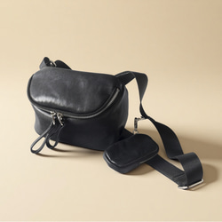 本革 ナッパレザー ボディバッグ ミニショルダー ブラック 男女兼用 9枚目の画像