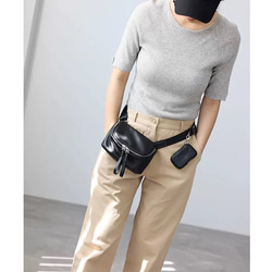 本革 ナッパレザー ボディバッグ ミニショルダー ブラック 男女兼用 17枚目の画像