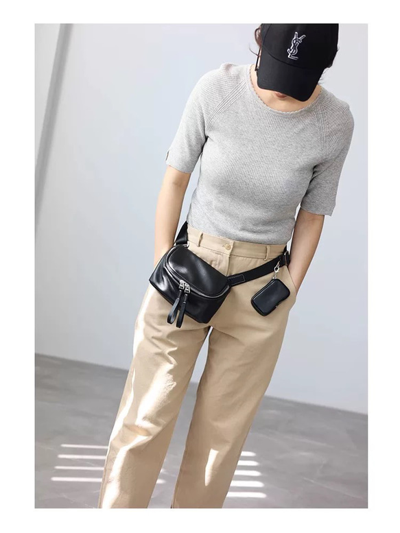 本革 ナッパレザー ボディバッグ ミニショルダー ブラック 男女兼用 17枚目の画像