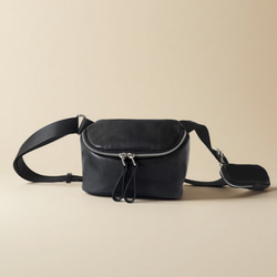 本革 ナッパレザー ボディバッグ ミニショルダー ブラック 男女兼用 3枚目の画像