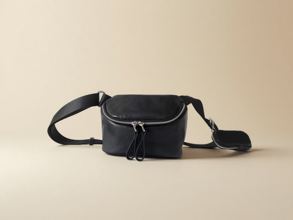 本革 ナッパレザー ボディバッグ ミニショルダー ブラック 男女兼用 3枚目の画像