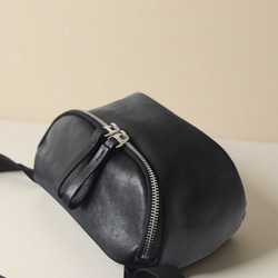 本革 ナッパレザー ボディバッグ ミニショルダー ブラック 男女兼用 8枚目の画像