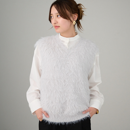 ﾓﾘﾉｶﾞｯｺｳ 洗えるふわふわニット シャギーニットベスト（ライトグレー