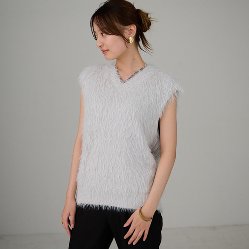 ﾓﾘﾉｶﾞｯｺｳ 洗えるふわふわニット シャギーニットベスト（ライトグレー
