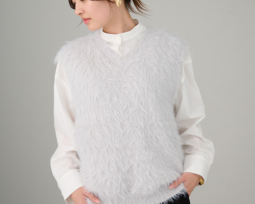 ﾓﾘﾉｶﾞｯｺｳ 洗えるふわふわニット シャギーニットベスト（ライトグレー