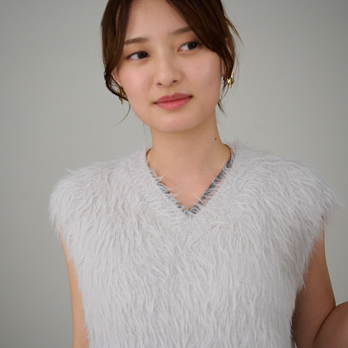 ﾓﾘﾉｶﾞｯｺｳ 洗えるふわふわニット シャギーニットベスト（ライトグレー