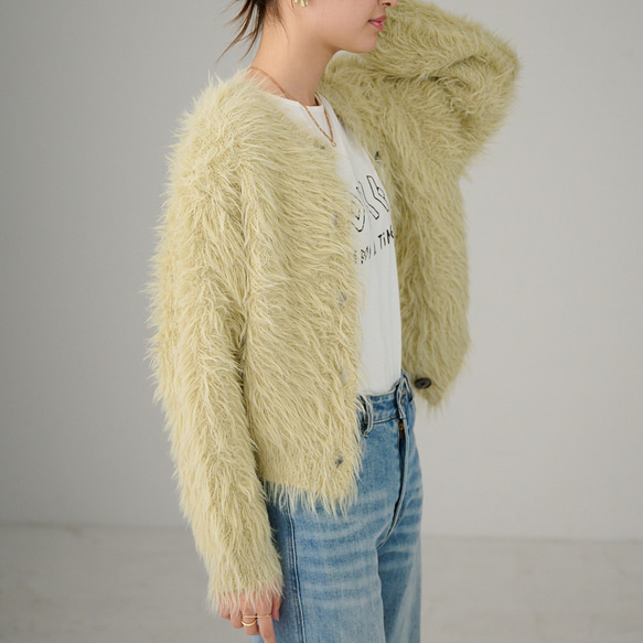 ﾓﾘﾉｶﾞｯｺｳ 洗えるふわふわニット シャギーニットカーディガン（若草色）｜mg-nt11-gr 4枚目の画像