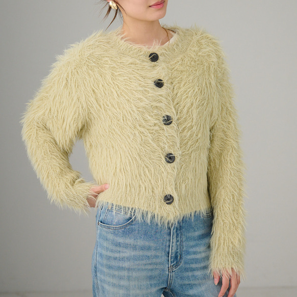 ﾓﾘﾉｶﾞｯｺｳ 洗えるふわふわニット シャギーニットカーディガン（若草色）｜mg-nt11-gr 14枚目の画像