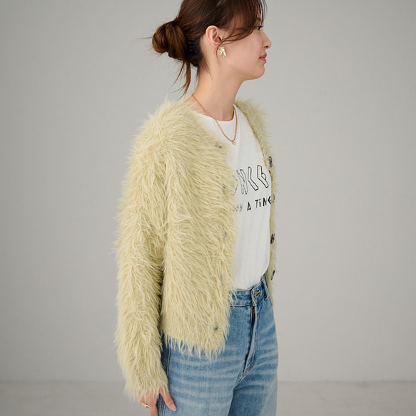 ﾓﾘﾉｶﾞｯｺｳ 洗えるふわふわニット シャギーニットカーディガン（若草色）｜mg-nt11-gr 7枚目の画像