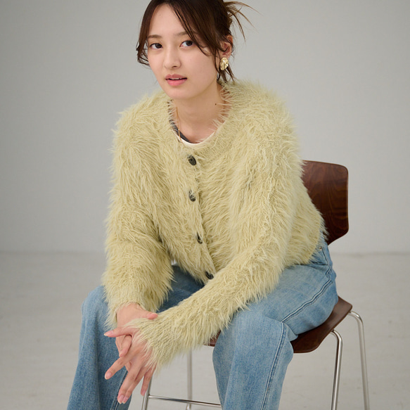 ﾓﾘﾉｶﾞｯｺｳ 洗えるふわふわニット シャギーニットカーディガン（若草色）｜mg-nt11-gr 8枚目の画像