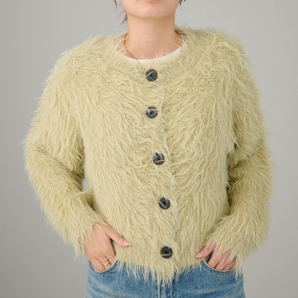 ﾓﾘﾉｶﾞｯｺｳ 洗えるふわふわニット シャギーニットカーディガン（若草色）｜mg-nt11-gr 9枚目の画像