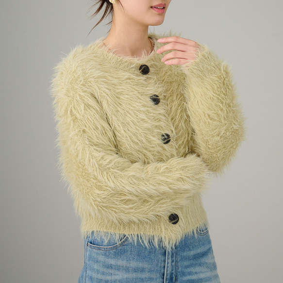 ﾓﾘﾉｶﾞｯｺｳ 洗えるふわふわニット シャギーニットカーディガン（若草色）｜mg-nt11-gr 10枚目の画像