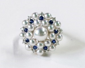 【Lumina】3.5-7mm日本製アコヤ天然海水真珠リング/ペンダント、18Kゴールドにダイヤモンドとサファイアをセット、Yu