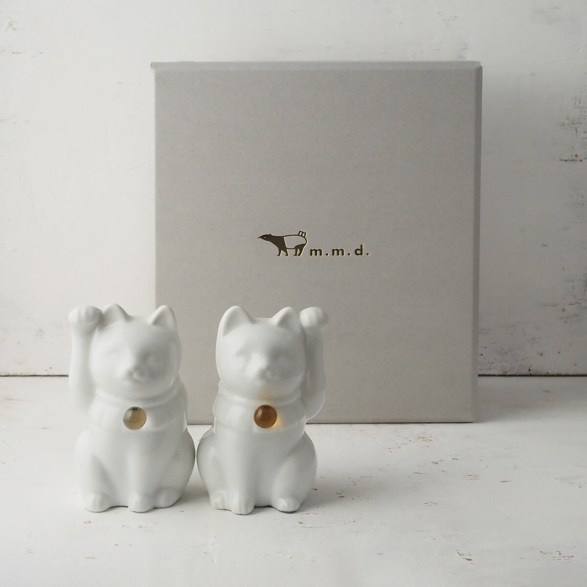 "選べる誕生石"『Jeramic MANEKINEKO（ギフトボックス付き）』ペアセット/天然石/招き猫/瀬戸焼