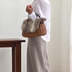 ふわふわファー冬のかごバッグ　一年中使えるかごバッグ 6枚目の画像