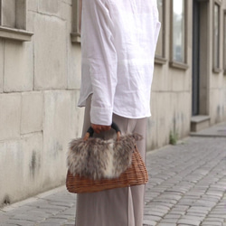 ふわふわファー冬のかごバッグ　一年中使えるかごバッグ 7枚目の画像