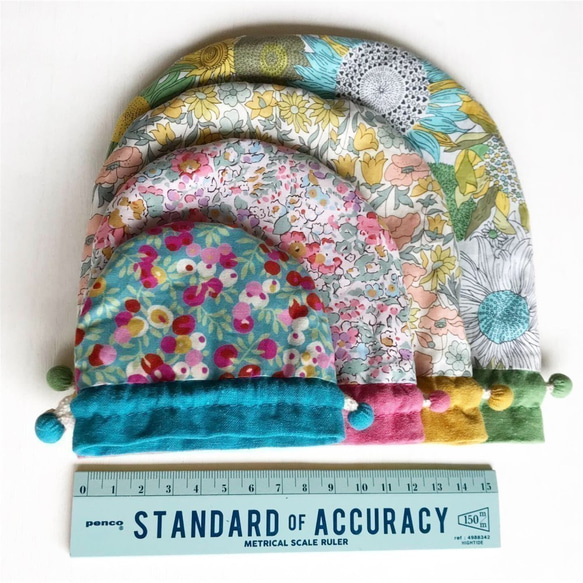 【L】内袋が２部屋に分かれていて便利♪『LIBERTY＆ハーフリネンの巾着袋』 フェリシテ（薄水色）／くすみサックス 12枚目の画像