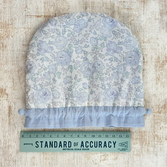 【L】内袋が２部屋に分かれていて便利♪『LIBERTY＆ハーフリネンの巾着袋』 フェリシテ（薄水色）／くすみサックス 3枚目の画像