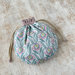 【L】内袋が２部屋に分かれていて便利♪『LIBERTY＆ハーフリネンの巾着袋』 フェリシテ（薄水色）／くすみサックス 9枚目の画像