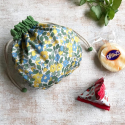 【L】内袋が２部屋に分かれていて便利♪『LIBERTY＆ハーフリネンの巾着袋』 フェリシテ（薄水色）／くすみサックス 7枚目の画像