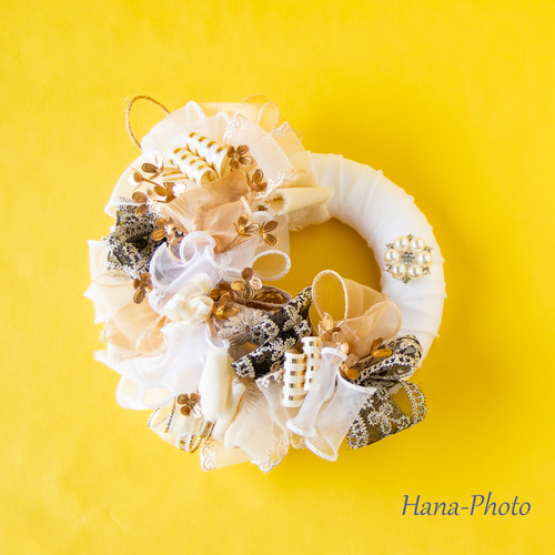 新作＞秋色シックな大人のリボン・リース リース台：約15㎝ (518