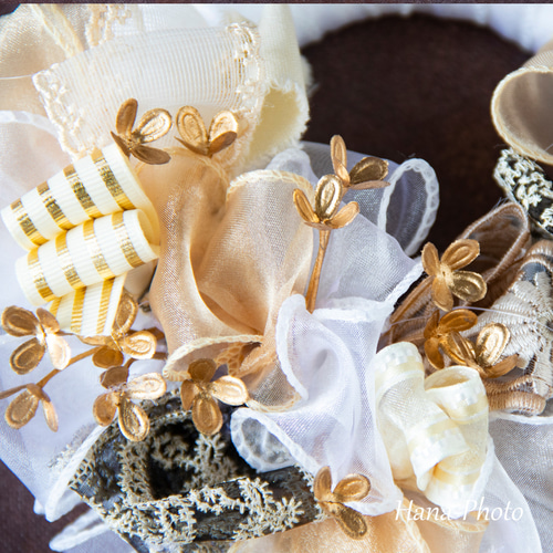 新作＞秋色シックな大人のリボン・リース リース台：約15㎝ (518