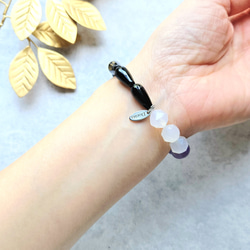 ⭐レピドライト⭐ブラックオニキス⭐ホワイトカルセドニーのシックなブレスレット 12枚目の画像