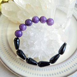 ⭐レピドライト⭐ブラックオニキス⭐ホワイトカルセドニーのシックなブレスレット 11枚目の画像