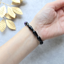 ⭐レピドライト⭐ブラックオニキス⭐ホワイトカルセドニーのシックなブレスレット 13枚目の画像