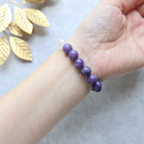 ⭐レピドライト⭐ブラックオニキス⭐ホワイトカルセドニーのシックなブレスレット 14枚目の画像