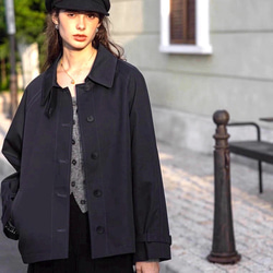 2色 きれいめ オトナ女子のショート丈コート【春秋】ネイビーブルー・ベージュ 10枚目の画像