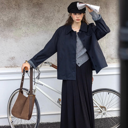 2色 きれいめ オトナ女子のショート丈コート【春秋】ネイビーブルー・ベージュ 4枚目の画像