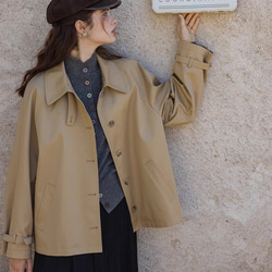 2色 きれいめ オトナ女子のショート丈コート【春秋】ネイビーブルー・ベージュ 3枚目の画像