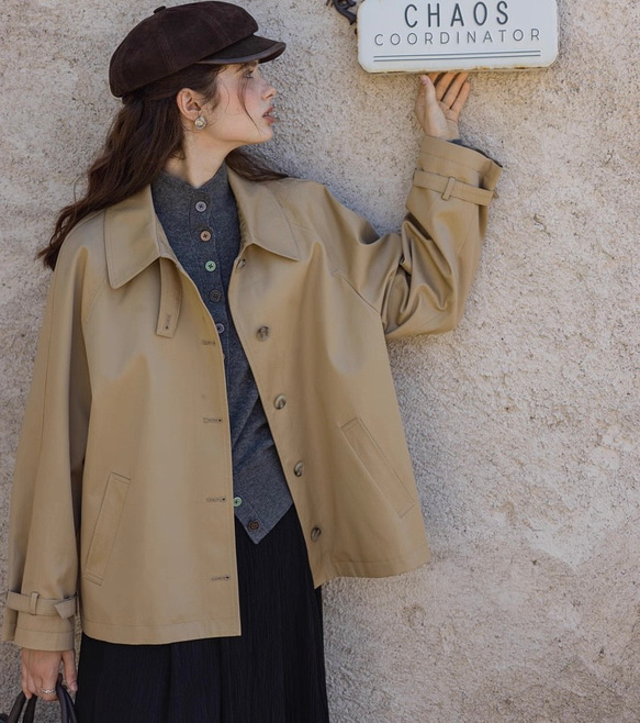 2色 きれいめ オトナ女子のショート丈コート【春秋】ネイビーブルー・ベージュ 3枚目の画像