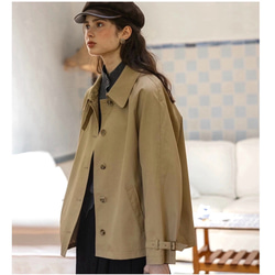 2色 きれいめ オトナ女子のショート丈コート【春秋】ネイビーブルー・ベージュ 11枚目の画像