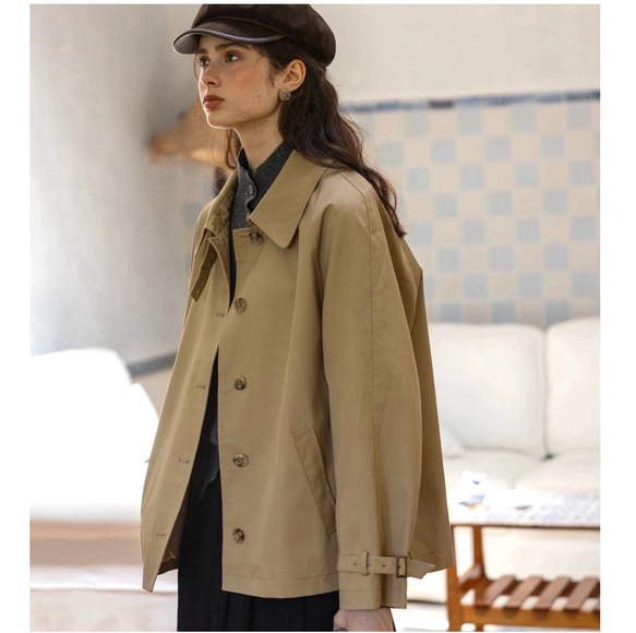 2色 きれいめ オトナ女子のショート丈コート【春秋】ネイビーブルー・ベージュ 11枚目の画像