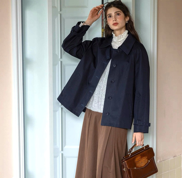 2色 きれいめ オトナ女子のショート丈コート【春秋】ネイビーブルー・ベージュ 13枚目の画像